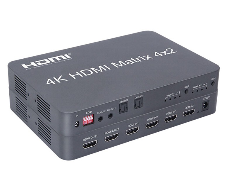 4x2 HDMI prepínač a rozbočovač 4K