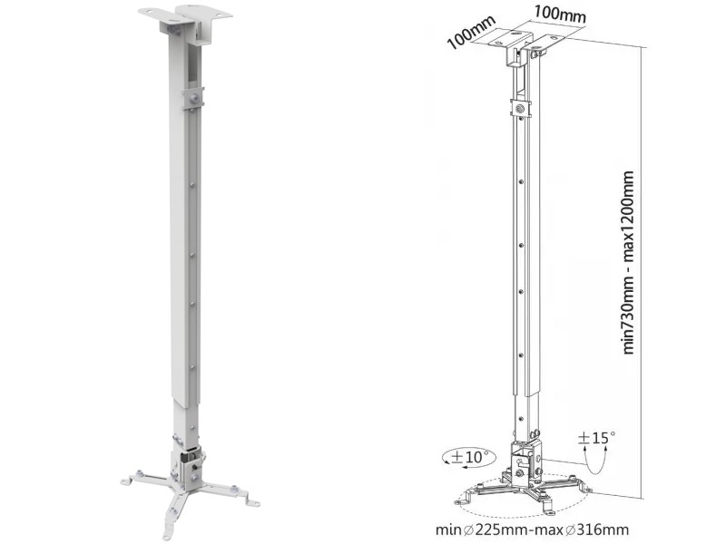 Stropn driak 73-120cm biely