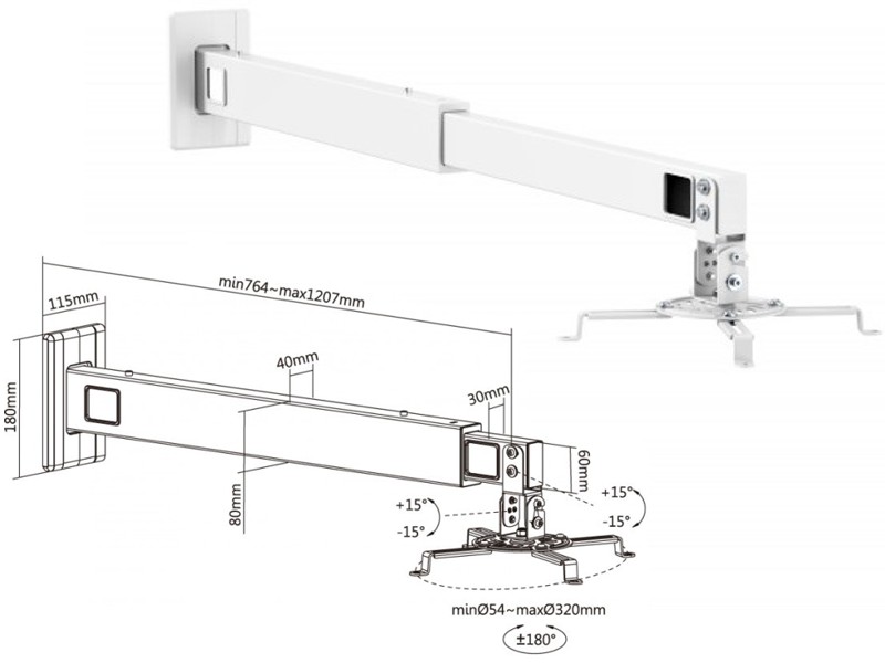 N�stenn� dr�iak projektora 76-136cm, biely
